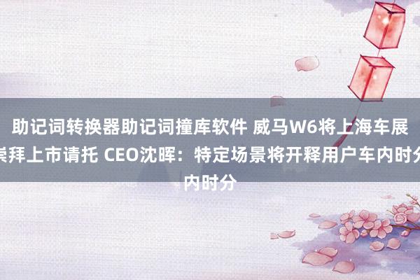 助记词转换器助记词撞库软件 威马W6将上海车展崇拜上市请托 CEO沈晖：特定场景将开释用户车内时分